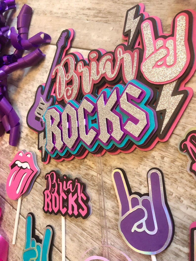 Girls Rock Rockstar Rock N Roll One Rocks Cake Topper - Etsy