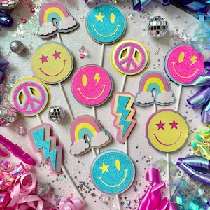 Teen Preppy Lächeln Regenbogen Ästhetische Ein glückliches Mädchen-Geburtstags-Mädchen-Party Dekoration Kuchendeckel
