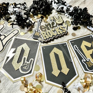 One Rocks Born To Rock Rock N Roll Schwarz Weiß Gold Cake Topper Hochstuhl Erster Geburtstag Banner