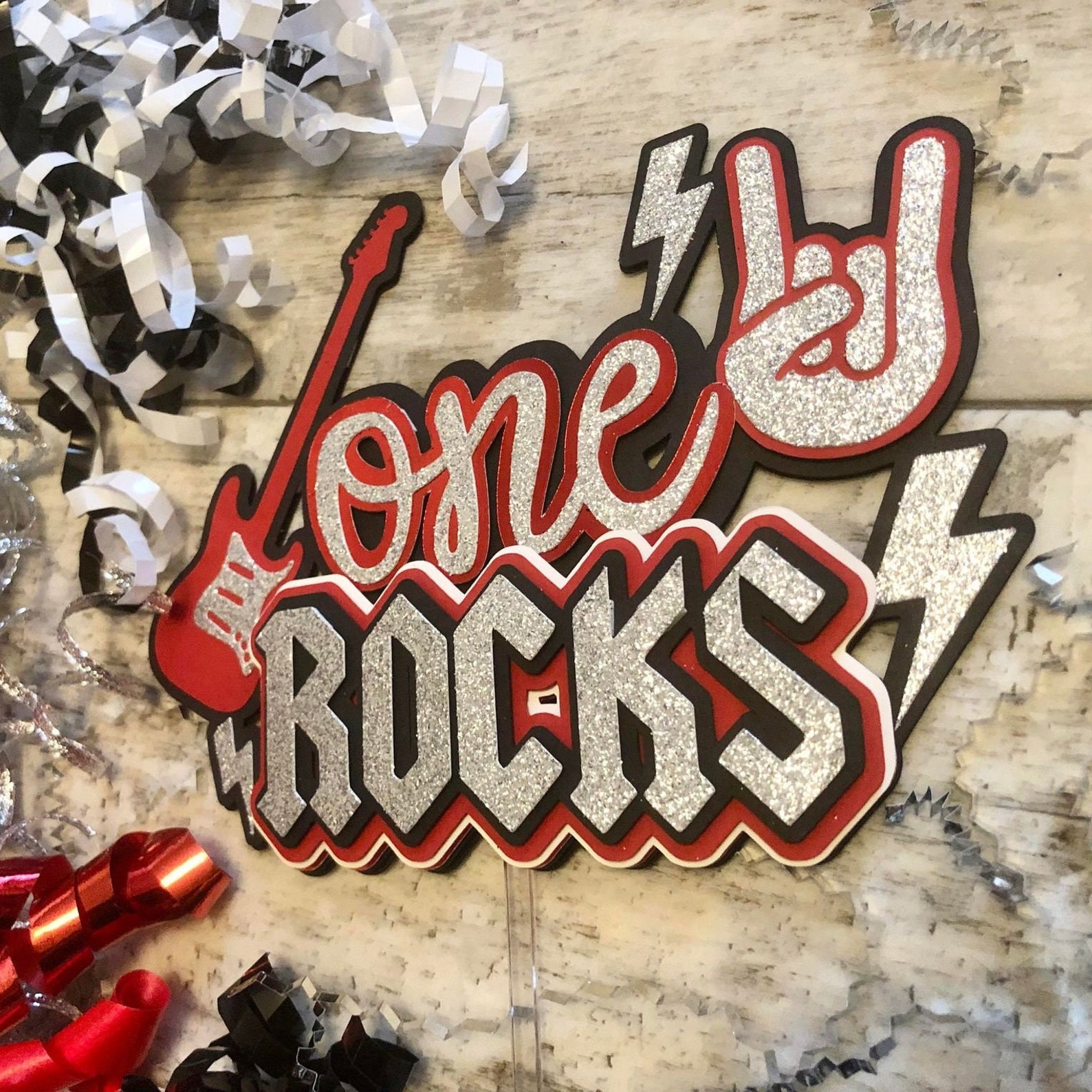 Rock N Roll Born to Rock Theme First Birthday Cake Topper - Etsy
