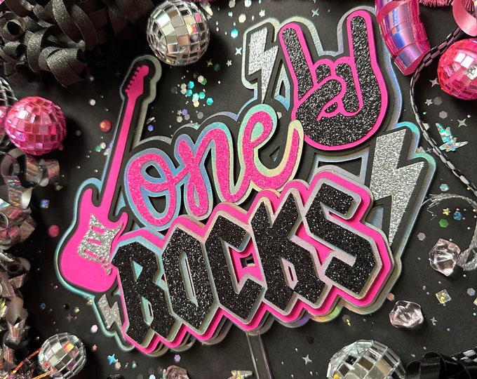 One Rocks Hot Pink Holographic Silver Rock N Roll Born to Rock Theme ...