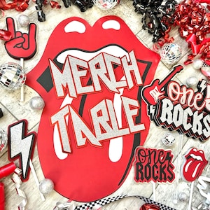 Rock N Roll Mouth Custom Wording Another One Bites the Dust Pour Some Sugar One Rocks Table Sign