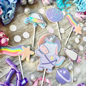 Space Unicorns Outer space Galaxy Out of This World Theme Birthday Cupcake Toppers