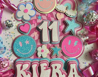 Groovy Checkered Cake Topper: Preppy Smile Partydekoration