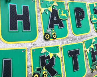 Green Tractor Farm Theme Birthday Banner