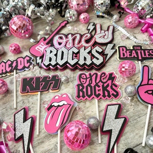One Rocks Rock N Roll Born to Rock Pink Theme Cake Topper - Etsy