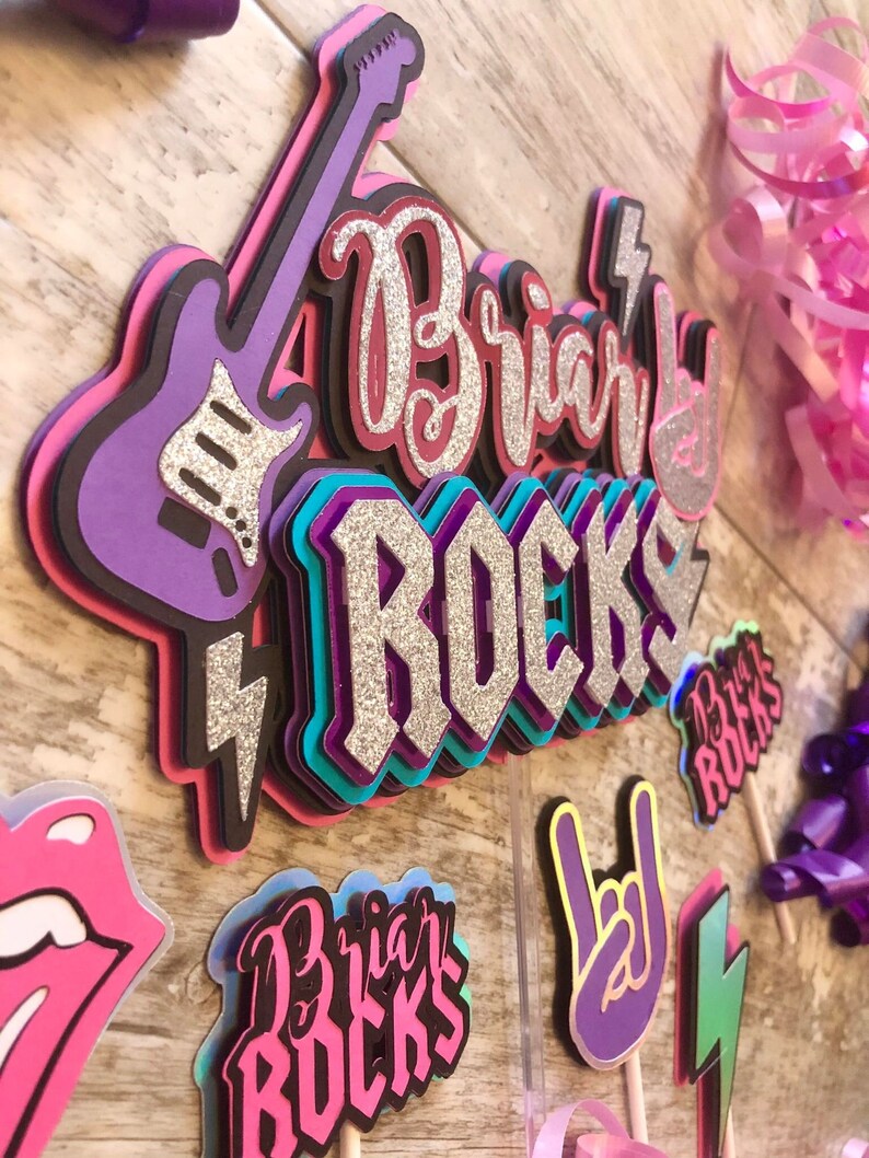 Girls Rock Rockstar Rock N Roll One Rocks Cake Topper - Etsy
