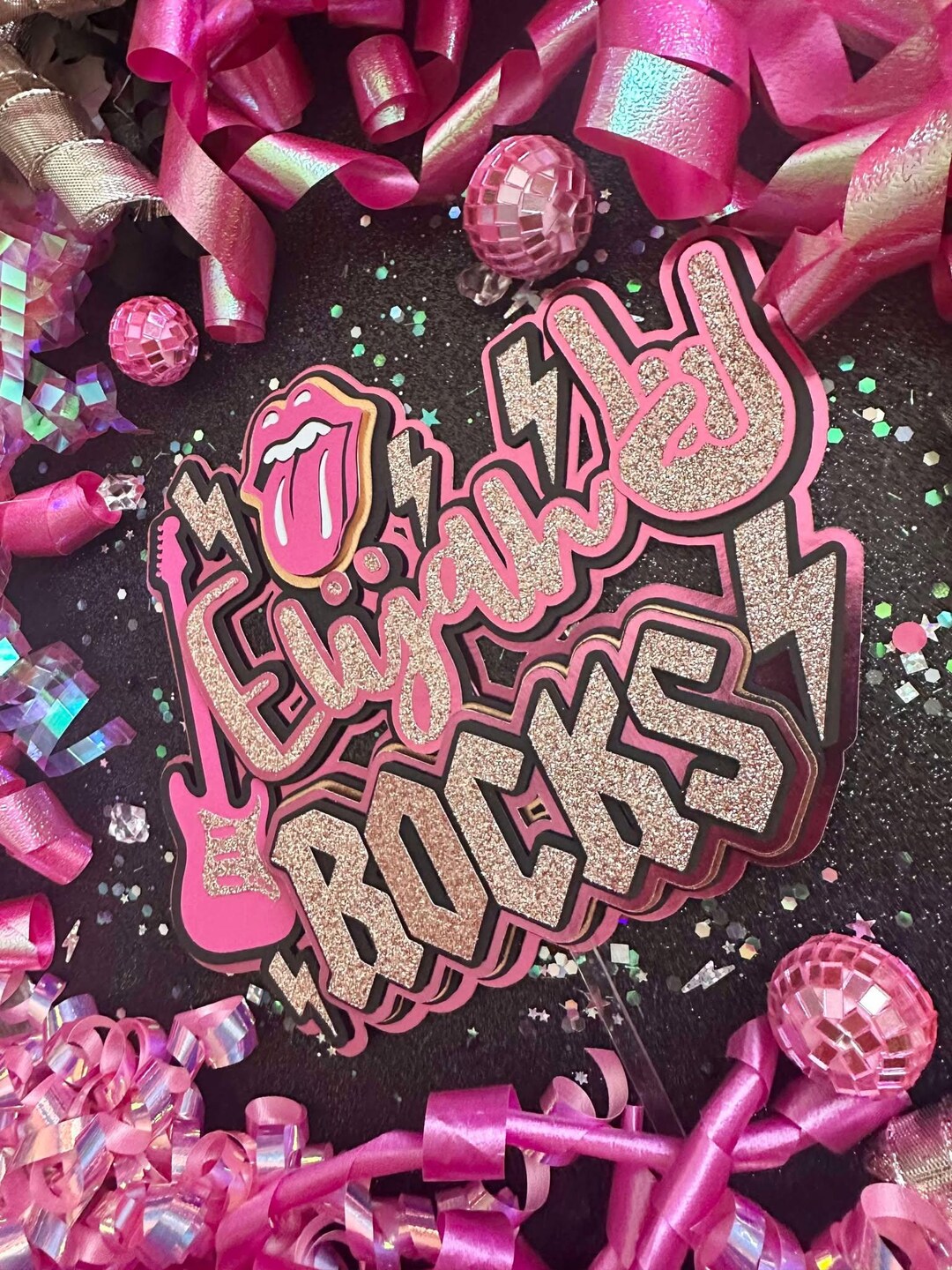 Girls Rock Rockstar Rock N Roll One Rocks Cake Topper - Etsy