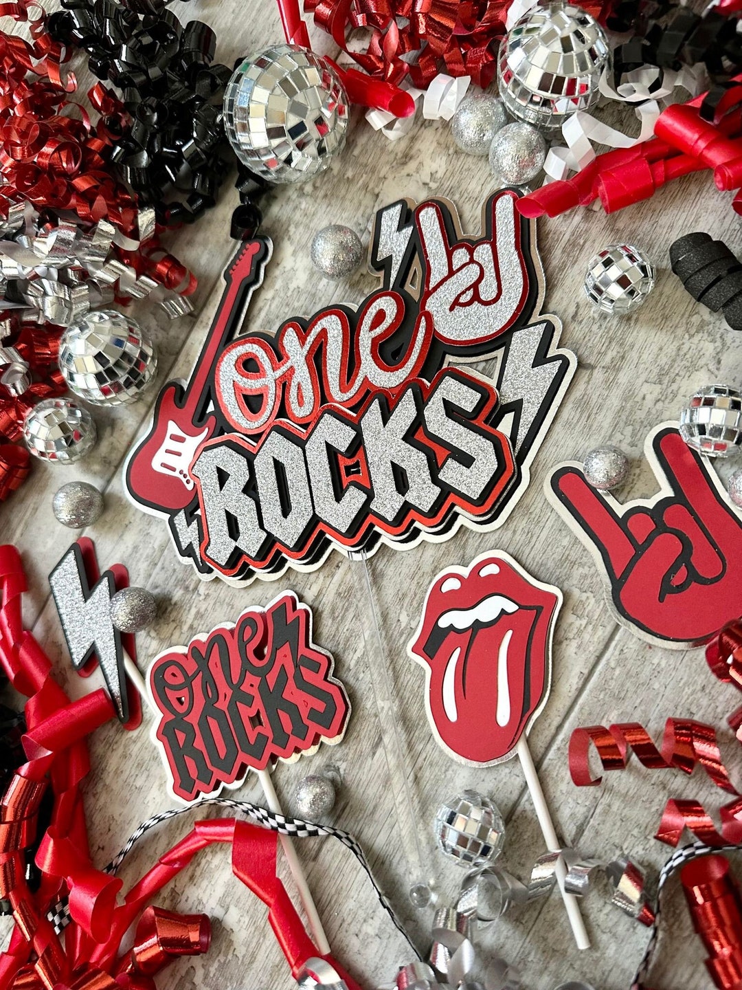 One Rocks Rock N Roll Born to Rock Theme Cake Topper - Etsy
