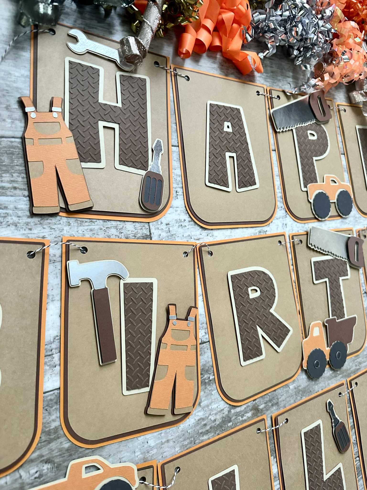 Workin Man Tools Handyman Theme Orange Brown Birthday Banner - Etsy