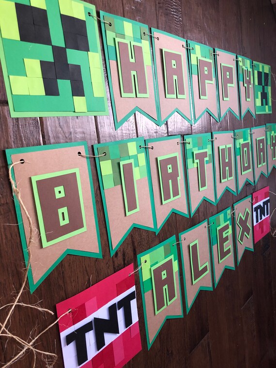 Pixel Party Mine Look A Like Birthday Banner Etsy