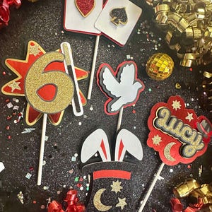 Magier Magic Show Kaninchen-Hut Spielkarten Poker-Thema Cupcake Toppers