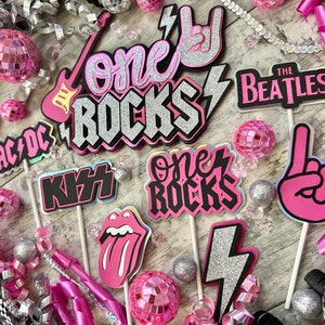 One Rocks Rock N Roll Born to Rock Pink Theme Cake Topper - Etsy