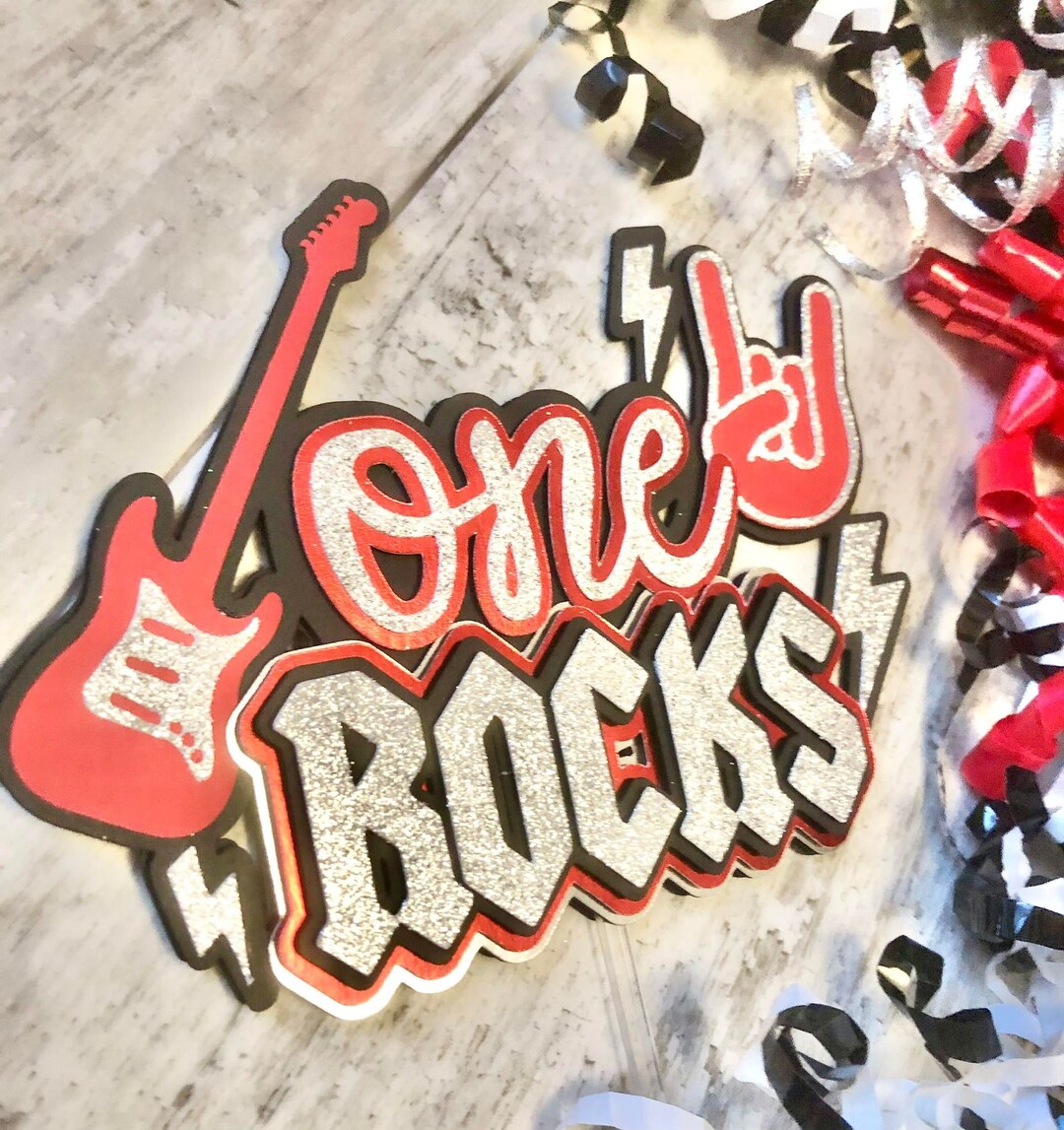 One Rocks Rock N Roll Born to Rock Theme Cake Topper - Etsy