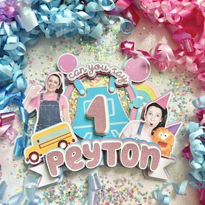 Ms Rachel Bibs Pink Blue School Bus Cake Topper