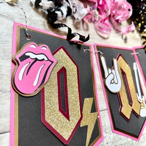 Rock n Roll Pink Gold Rockstar Rocker 80s Rock Girls Theme Birthday Banner