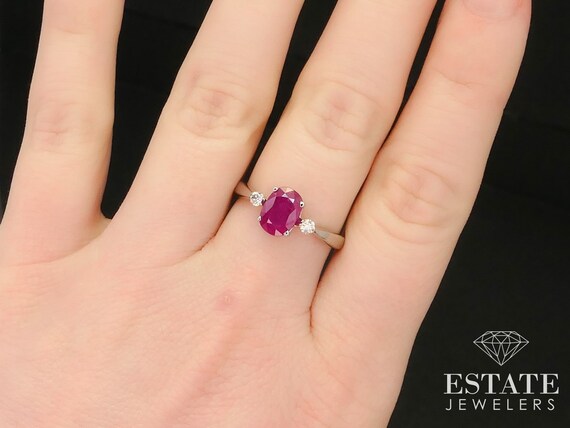 Estate 14k White Gold Oval Cut 1.5ct Natural Ruby… - image 1