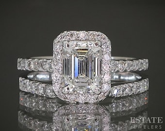 14k White Gold GIA Emerald Natural 1.44ctw Diamond Wedding Set 3.7g p27927