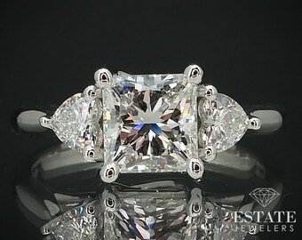 14k White Gold GIA Princess Natural 1.38ct Diamond Engagement Ring 3.4g i15662