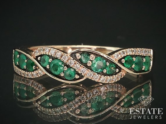 14k Strawberry Gold Natural Emerald & Diamond LeV… - image 1