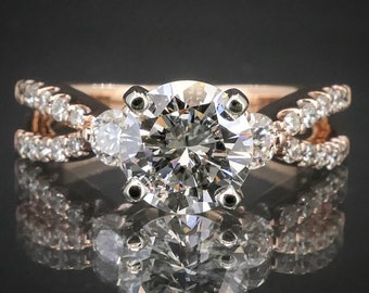 Estate 14k Rose Gold Round Cut Natural 1.07ct Diamond Engagement Ring 3.7g i8157