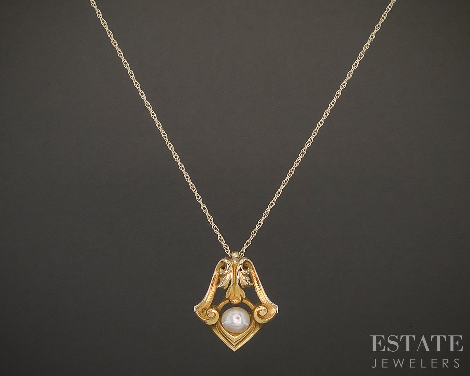 Antique Art Nouveau 14k Yellow Gold 4.1mm Pearl Necklace 1.8g 18"l ...