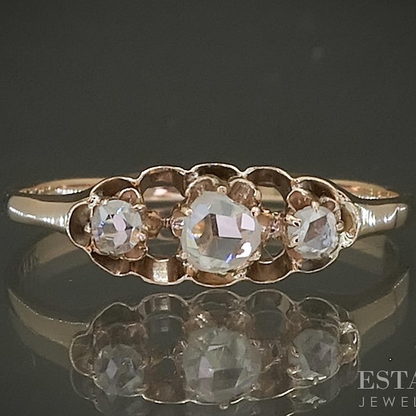 Antique 10k Rose Gold Rose Cut Natural .20ctw Diamond Engagement Ring p25055