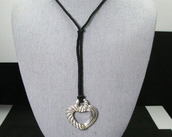 Sterling Silver Judith Ripka Heart Pendant Braided Rope Necklace 21.1g i14116