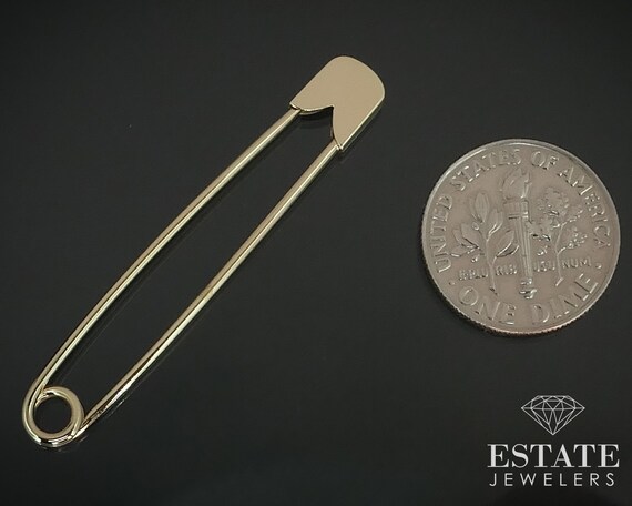 Estate 14K Yellow Gold Safety Pin Brooch 1.6g i15… - image 2