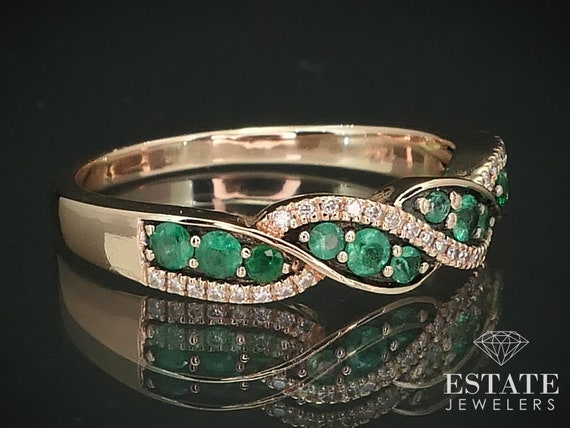 14k Strawberry Gold Natural Emerald & Diamond LeV… - image 2