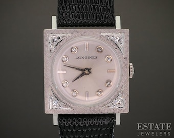 Vintage 1968 14k White Gold Longines Cal. 428 Natural Diamond Watch p22752