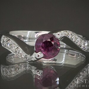 14k White Gold Round Natural Ruby & Diamond Ladies Bypass Ring 5.8g p19290