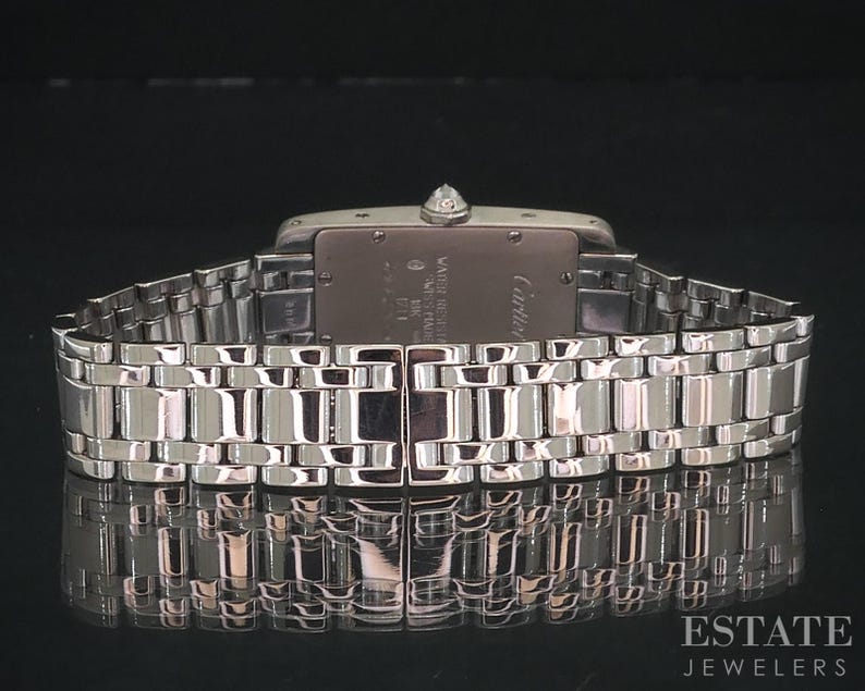 Cartier Tank Americaine 1713 18k White Gold Diamond Guilloche Watch i18292 imagem 6