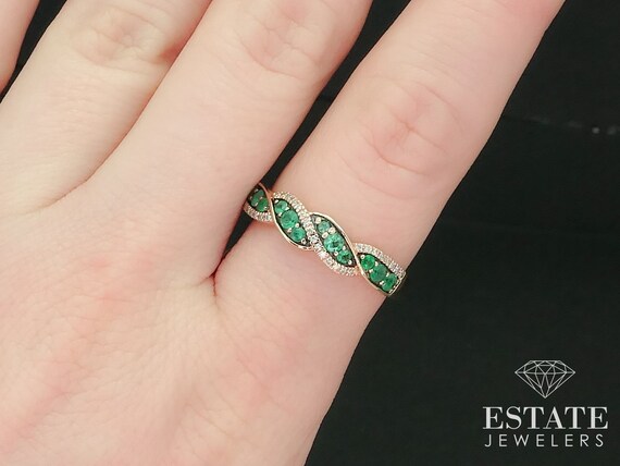 14k Strawberry Gold Natural Emerald & Diamond LeV… - image 4