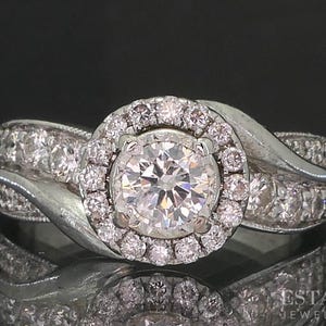 14k White Gold Round Natural .65ctw Diamond Halo Engagement Ring 6.4g i19759