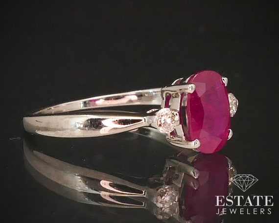 Estate 14k White Gold Oval Cut 1.5ct Natural Ruby… - image 3