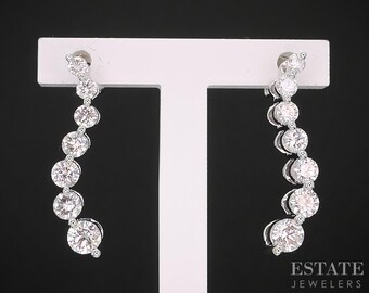 14k White Gold Natural .78ctw Diamond Journey Ladies Earrings 2.7g i19324