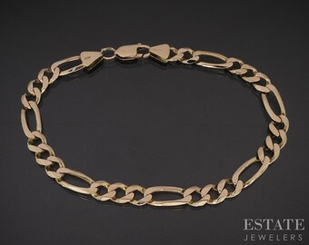 14k Yellow Gold 6.5mm Figaro Chain Mens Bracelet 15.7g 9.25"L i19308
