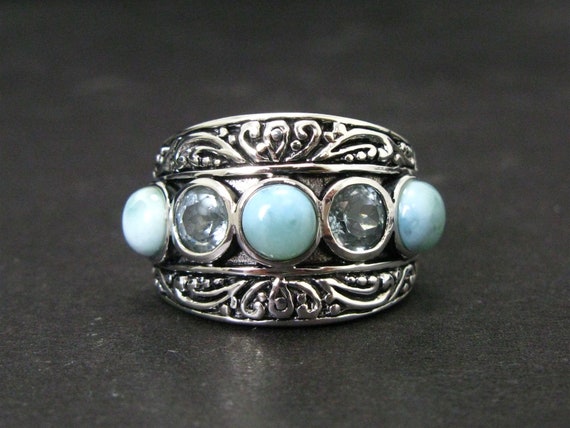 Sterling Silver Natural Natural Larimar & Blue To… - image 1