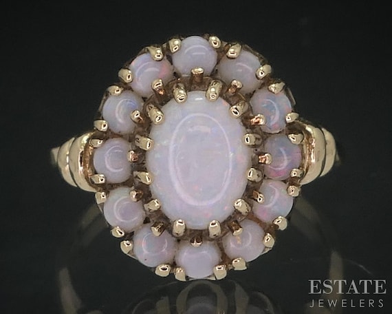 Vintage 10k Yellow Gold Natural Opal Halo Ladies Ring 2.8g