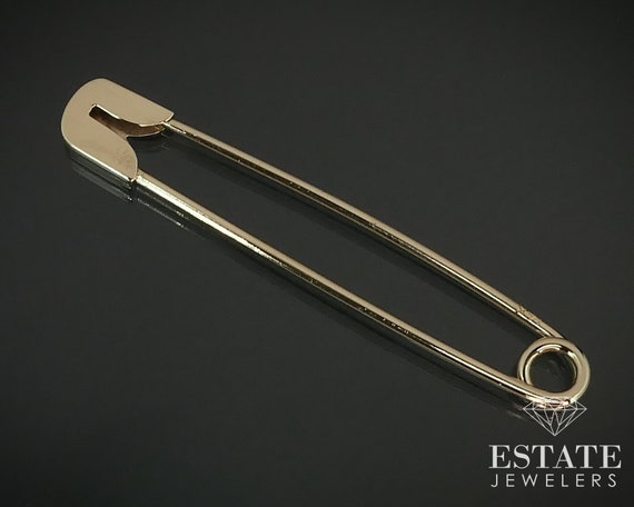 Estate 14K Yellow Gold Safety Pin Brooch 1.6g i15… - image 1