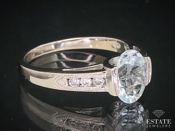 Estate 14k White Gold Natural 1ct Aquamarine & Di… - image 2