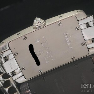 Cartier Tank Americaine 1713 18k White Gold Diamond Guilloche Watch i18292 imagem 8