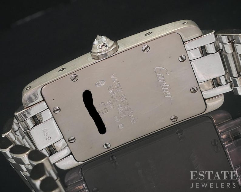 Cartier Tank Americaine 1713 18k White Gold Diamond Guilloche Watch i18292 imagem 8