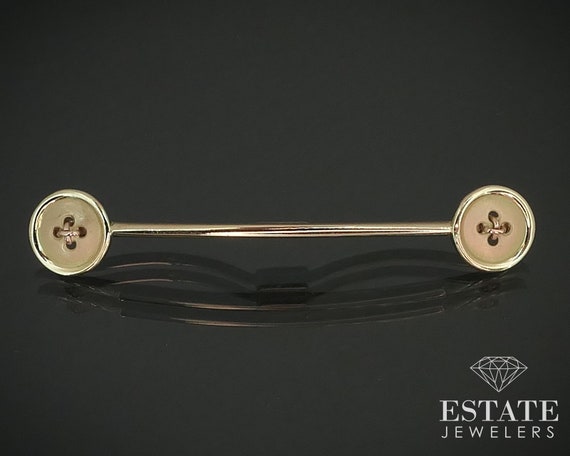 Vintage 14k Yellow Gold Button Collar Stay Bar 3.… - image 1
