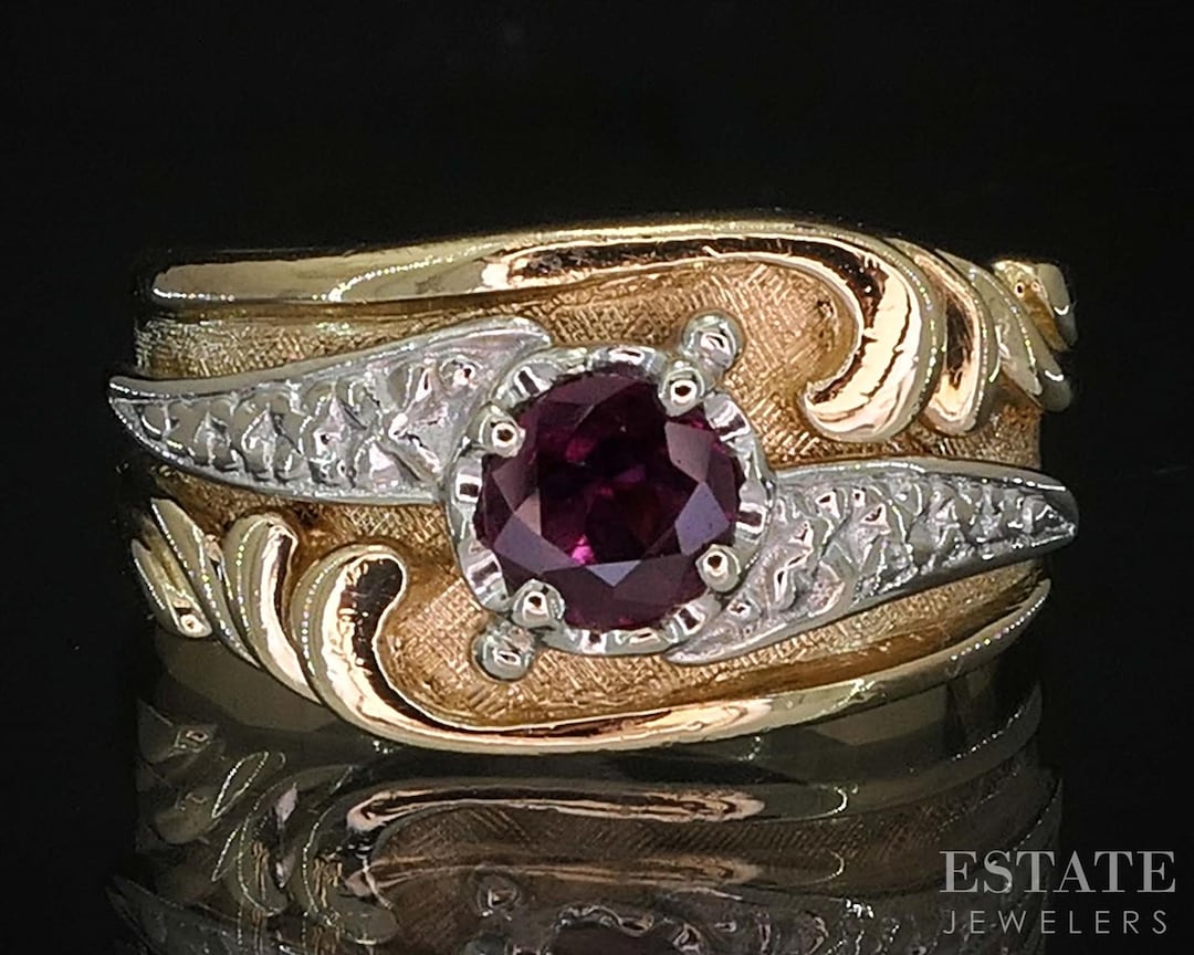 Vintage 14k Yellow Gold Natural Ruby Ladies Band Ring 5.9g I19984b - Etsy