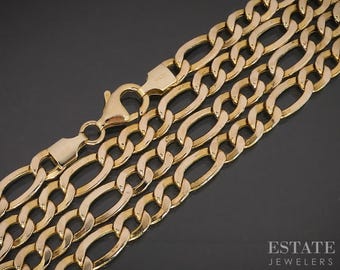 14k Yellow Gold 5.2mm Figaro Chain Mens Necklace 9.2g 20"L i19319