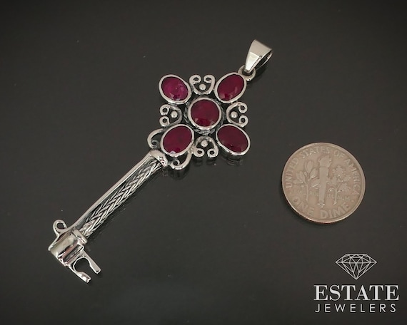 Sterling Silver Skeleton Key Natural Ruby Ladies … - image 2