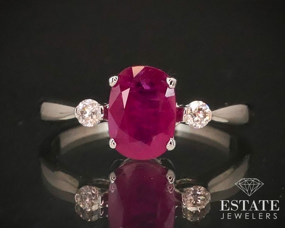 Estate 14k White Gold Oval Cut 1.5ct Natural Ruby… - image 4