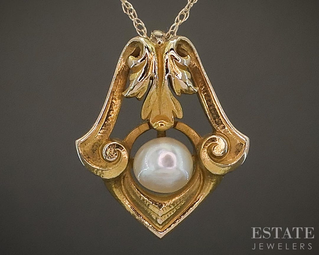 Antique Art Nouveau 14k Yellow Gold 4.1mm Pearl Necklace 1.8g 18"l ...